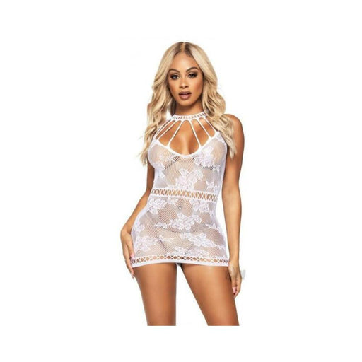 Lace Mini Dress Net Cut Outs Os Wht | SexToy.com
