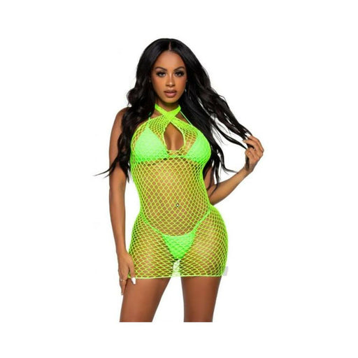 Woven Net Twist Halter Mini Dress Os Grn | SexToy.com