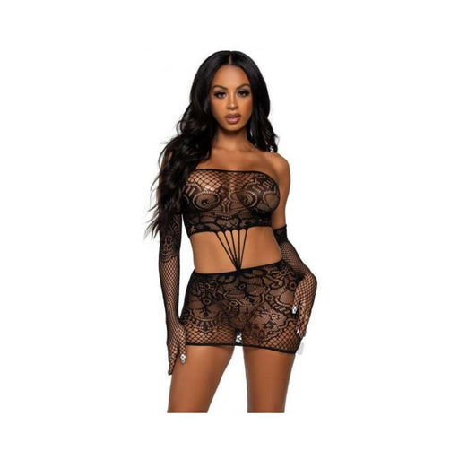 Strap Lace Tube Dress/gloves 2pc Os Blk | SexToy.com