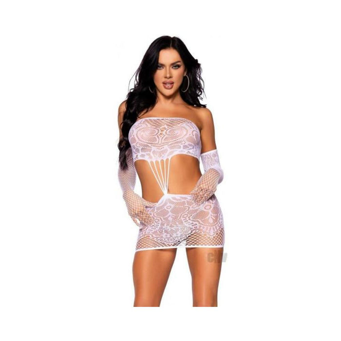 Strap Lace Tube Dress/gloves 2pc Os Wht | SexToy.com