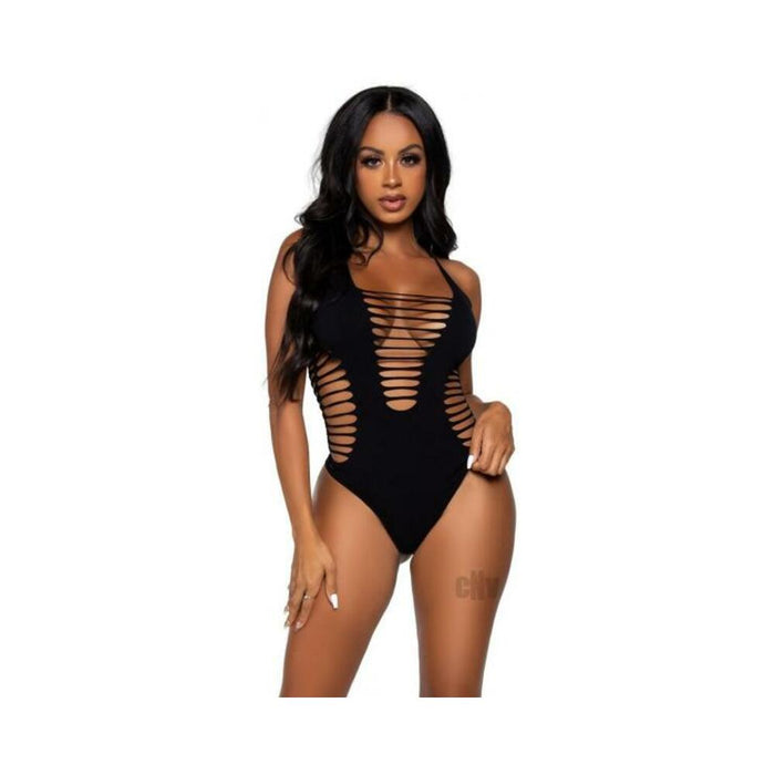 Seamless Shred Thong Bodysuit Os Blk | SexToy.com