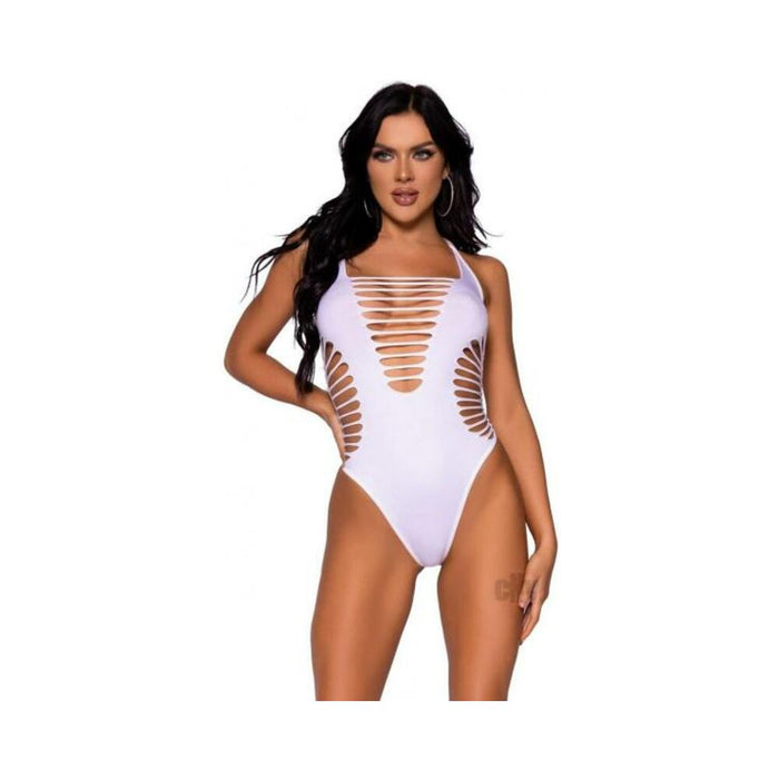 Seamless Shred Thong Bodysuit Os Wht | SexToy.com