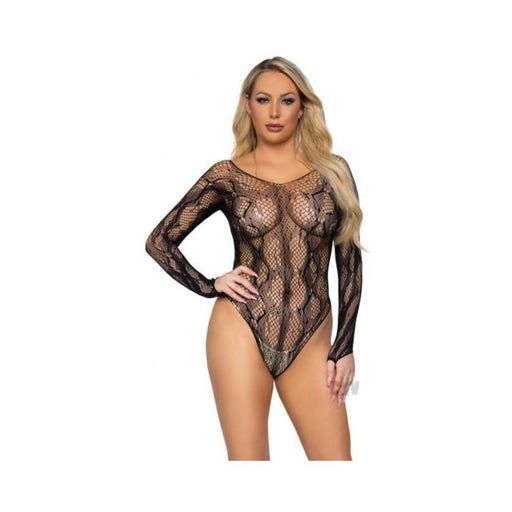 Python Net Long Sleeve Bodysuit Os Blk | SexToy.com