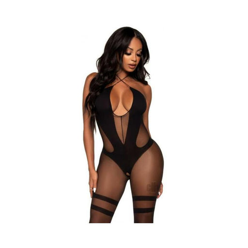 Opaque Sheer Halter Bodystocking Os Blk | SexToy.com