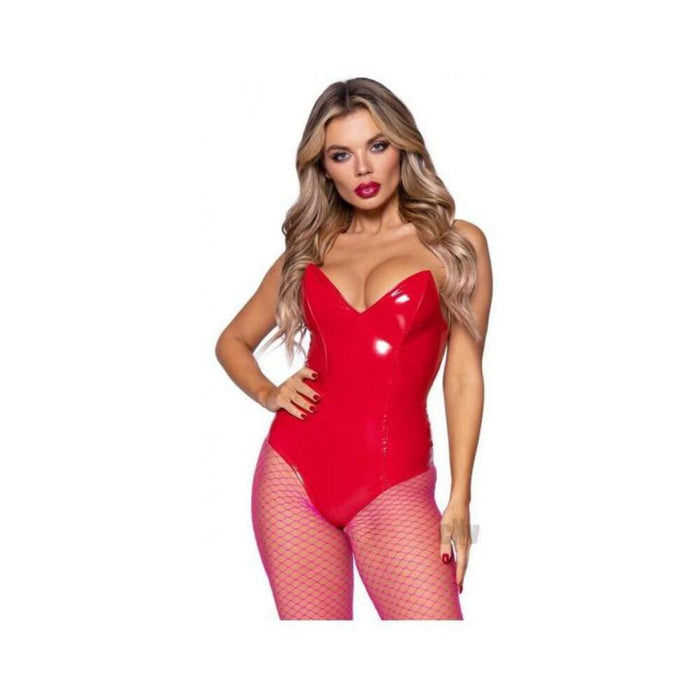 Vinyl Boned Bodysuit Lg Red