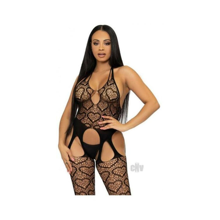 Seamless Heart Suspend Bodystock Os Blk