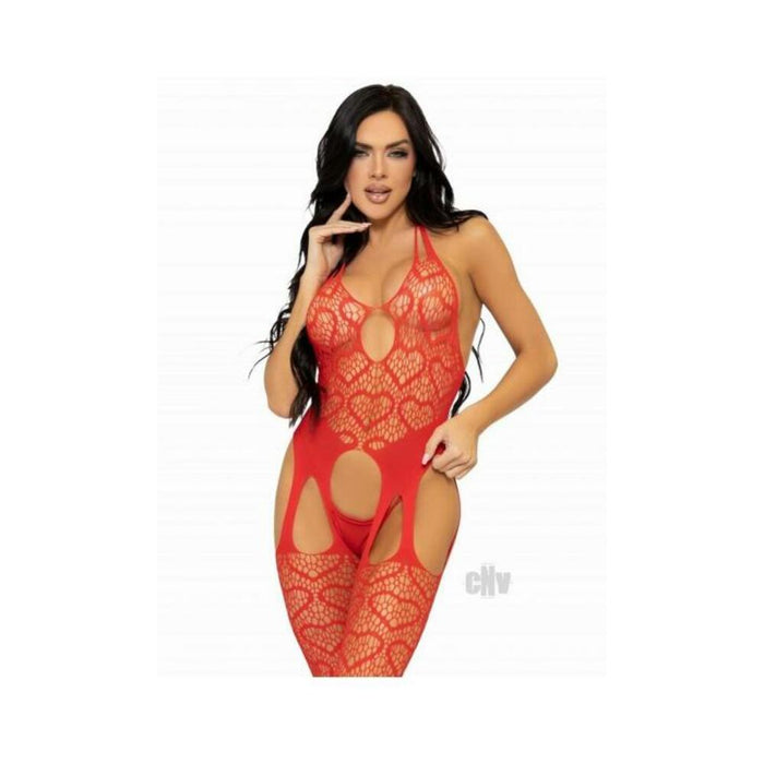 Seamless Heart Suspend Bodystock Os Red