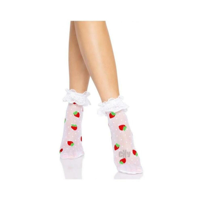 Strawberry Dot Ruffle Anklets Os Wht/red