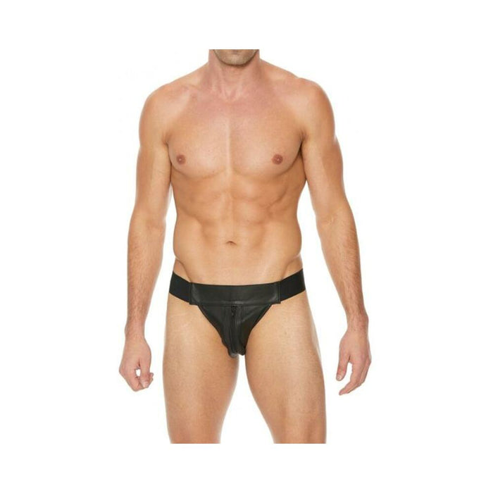 Premium Leather Zipper Front Jock L/xl Black | SexToy.com
