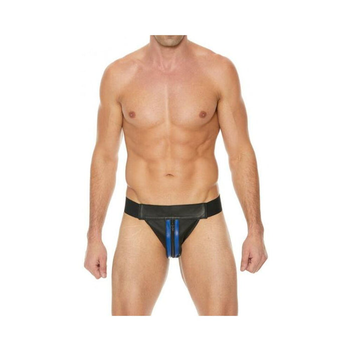 Premium Leather Zipper Front Jock S/m Black/blue | SexToy.com