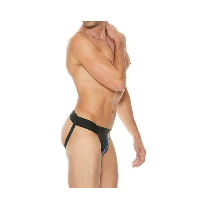 Premium Leather Zipper Front Jock S/m Black/blue | SexToy.com