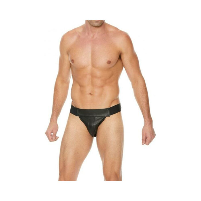 Premium Leather Plain Front Zip Jock L/xl Black | SexToy.com
