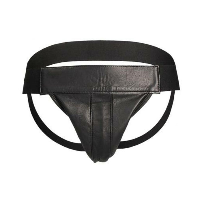 Premium Leather Plain Front Zip Jock L/xl Black | SexToy.com