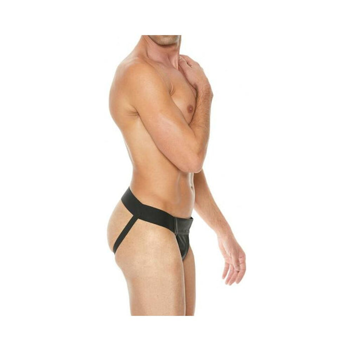 Premium Leather Plain Front Zip Jock L/xl Black | SexToy.com