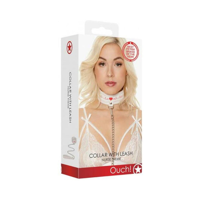 Ouch Collar With Leash Nurse Theme White | SexToy.com