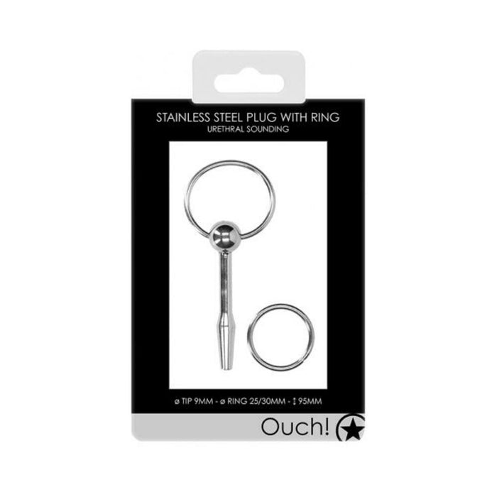 Ouch! Urethral Sounding - Metal Plug With Ring - 9 Mm