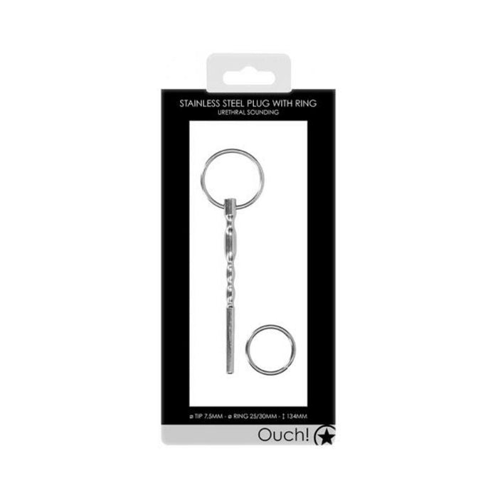 Ouch! Urethral Sounding - Metal Plug With Ring - 7.5 Mm