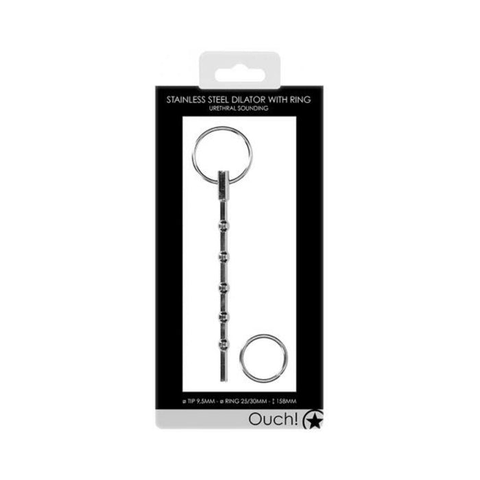 Ouch! Urethral Sounding - Metal Dilator With Ring - Beaded - 9.5 Mm