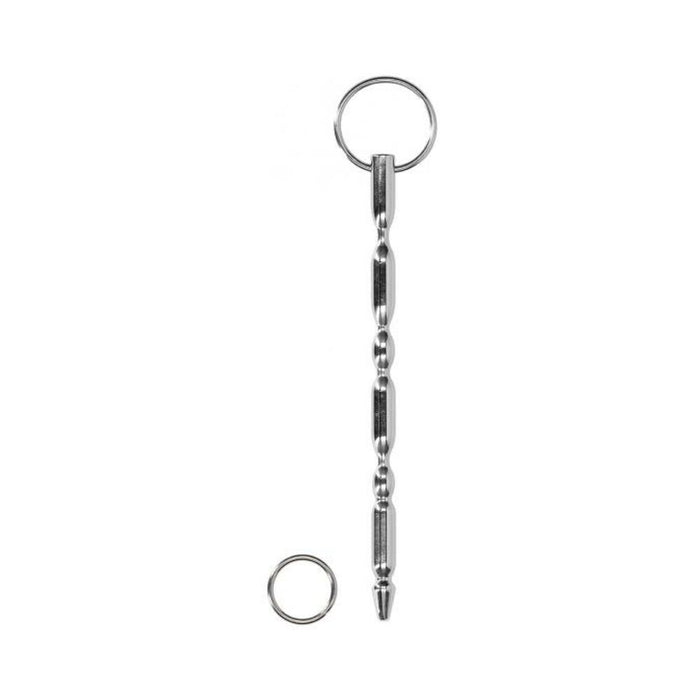 Ouch! Urethral Sounding - Metal Dilator With Ring - Ribbed - 9.5 Mm