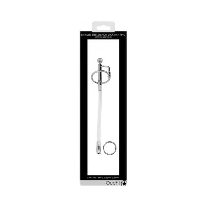 Ouch! Urethral Sounding - Metal Dilator Stick With Ring - 7.6 Mm