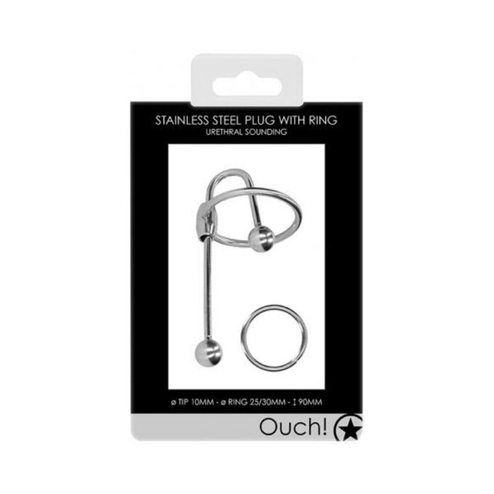 Ouch! Urethral Sounding - Metal Plug With Ring - 10 Mm