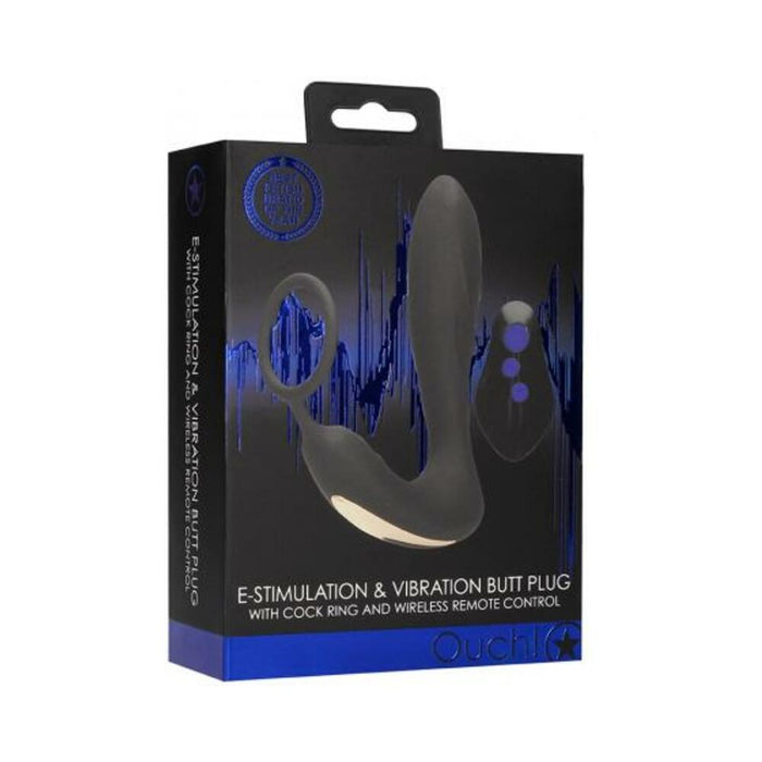 E-stim & Vibrating Butt Plug And Cock Ring And Wireless Remote  Black | SexToy.com