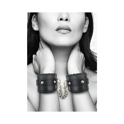 Ouch Plush Bond Leather Hand Cuffs Blk | SexToy.com