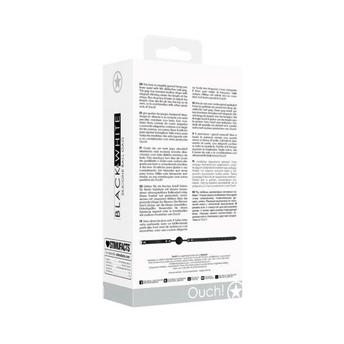 Ouch! Black & White Silicone Ball Gag With Adjustable Bonded Leather Straps Black | SexToy.com