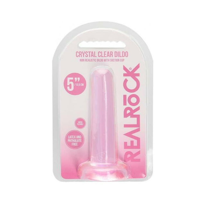 Realrock Crystal Clear Non-realistic Dildo With Suction Cup 5.3 In. Pink