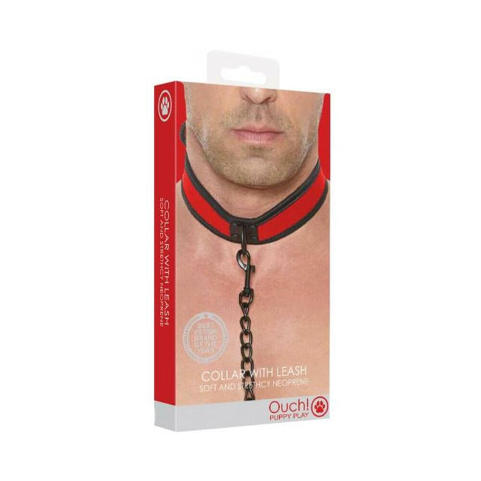 Ouch Neoprene Collar W/leash Red