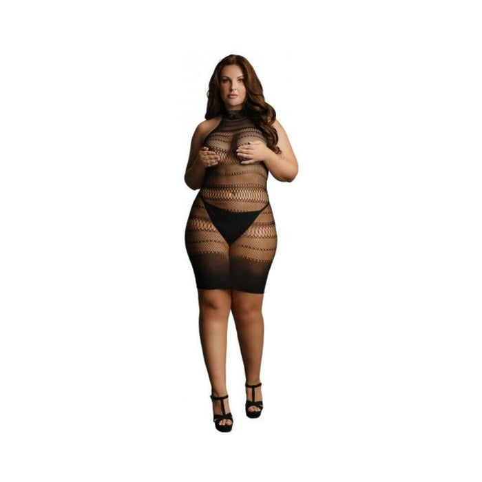 Shots Le Desir High Lace Neck Net Mini Dress Black Queen Size | SexToy.com