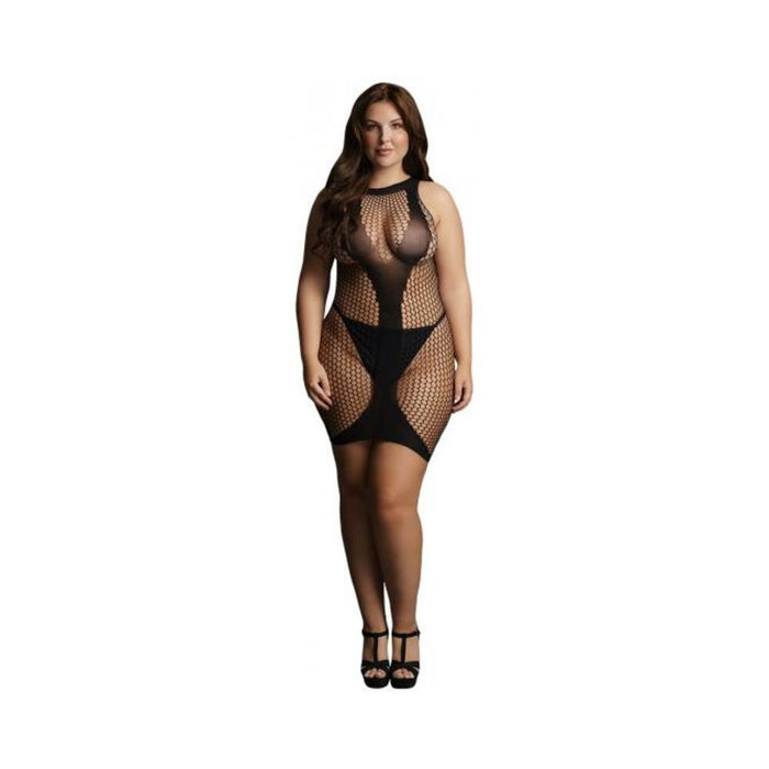 Shots Le Desir High-neck Net Contrast Mini Dress Black Qs | SexToy.com