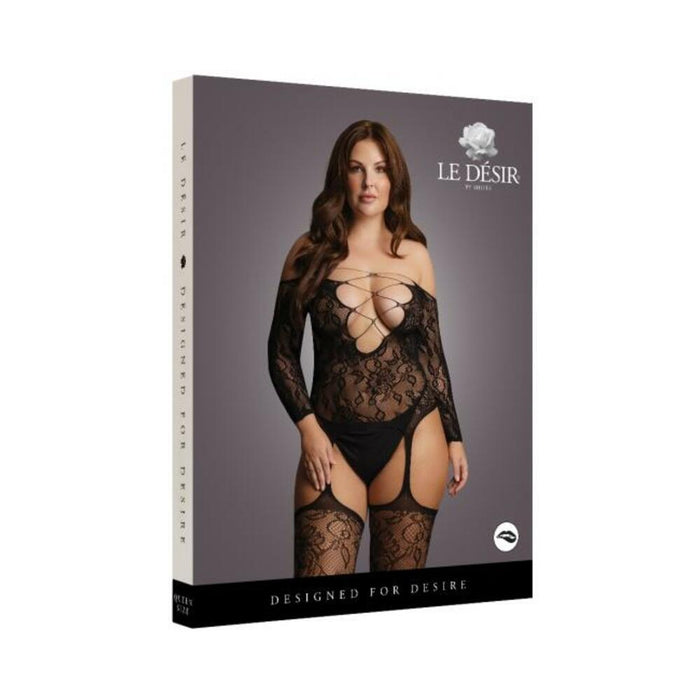 Shots Le Desir Criss Cross Neck Suspender Bodystocking Black Qs | SexToy.com