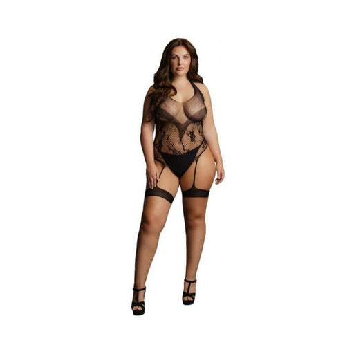 Shots Le Desir Crotchless Rhinestone Halter Teddy Black Qs | SexToy.com