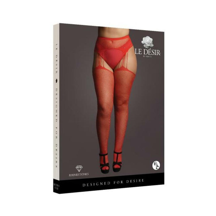 Shots Le Desir Suspender Rhinestone Pantyhose Red Qs | SexToy.com