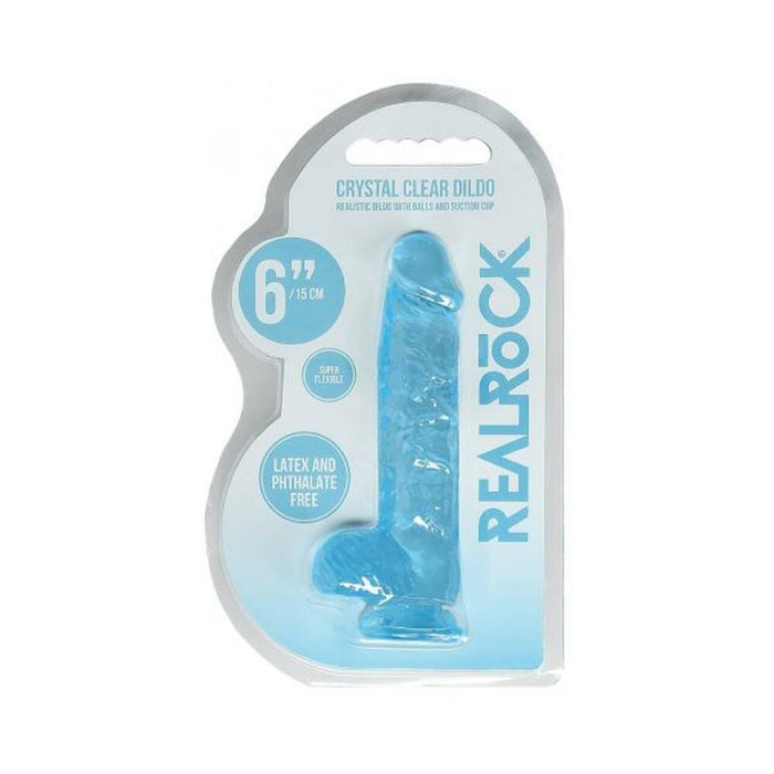 Realrock Crystal Clear Realistic Dildo With Balls 6 In. Blue