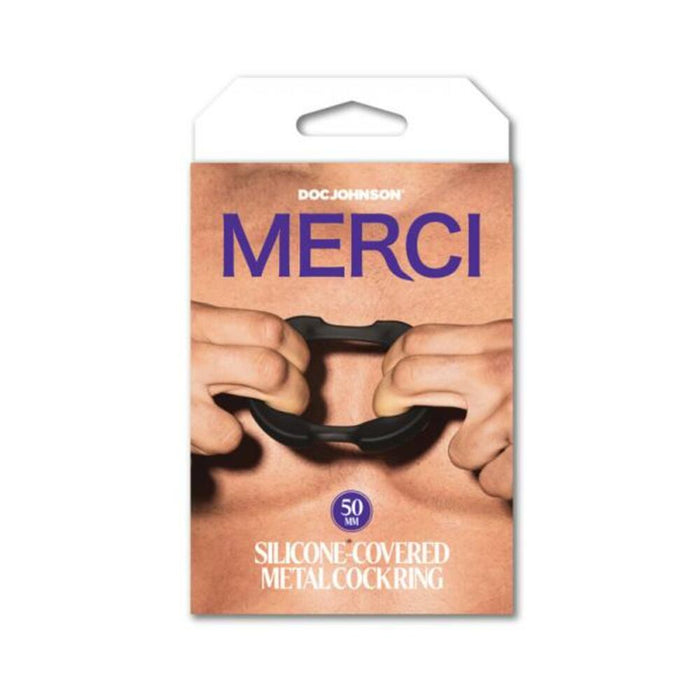 Merci Silicone Covered Metal Cock Ring 50mm Black