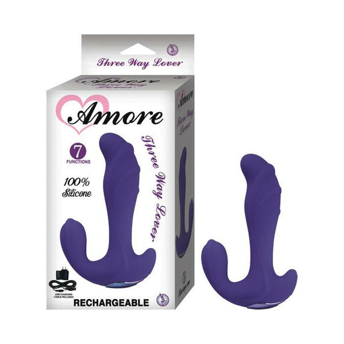 Amore Three Way Lover Silicone, Waterproof, 7 Functions, Usb Rechargable (included With Cable) Purpl | SexToy.com