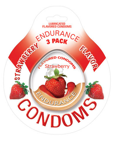 Lubricated Flavored Endurance Condoms 3 Per Pack Strawberry | SexToy.com