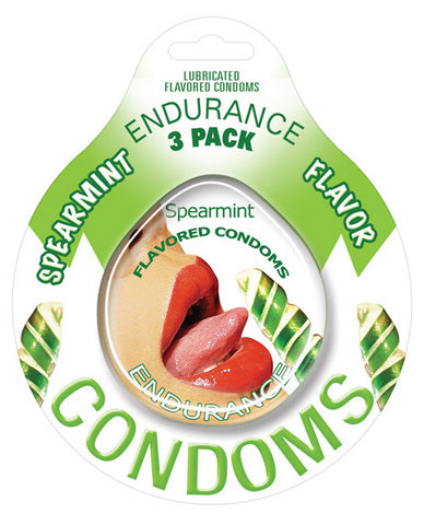Lubricated Flavored Endurance Condoms 3 Per Pack Spearmint | SexToy.com