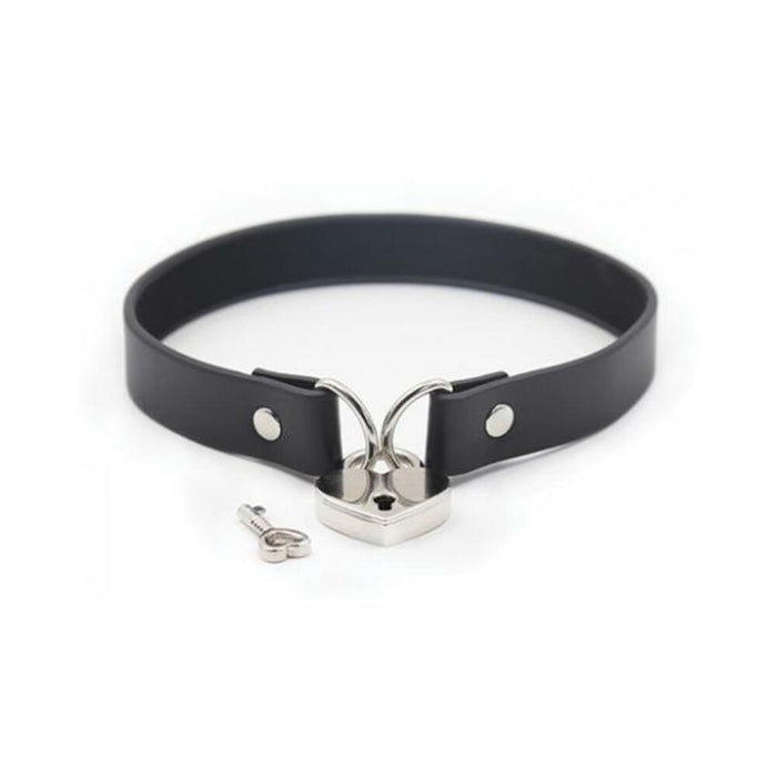 Plesur Pvc Collar W/heart Lock - Black