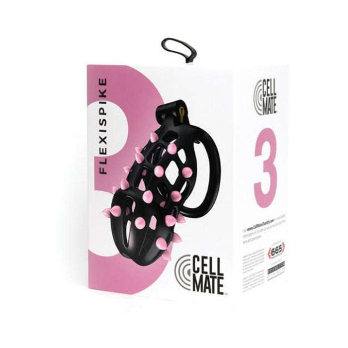 Sport Fucker Cellmate Flexispike Chastity Cage - Size 3 Black/pink