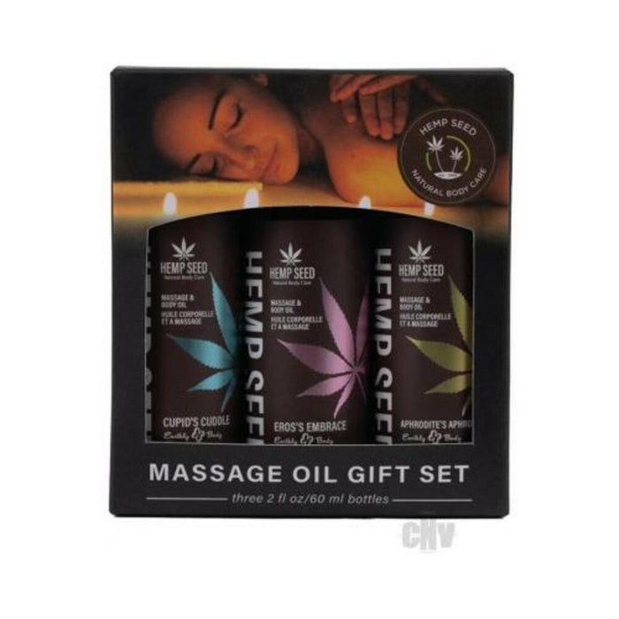 Earthly Body Hemp Seed Valentines Day 2024 Massage Oil 3-piece Gift Set 2 Oz.