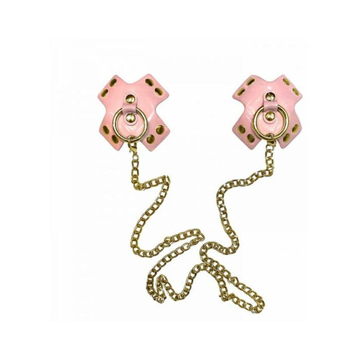 Neva Nude Pierced 'n Punked Pink Leather Gold Chain Reusable Silicone Nipplecoverpasties