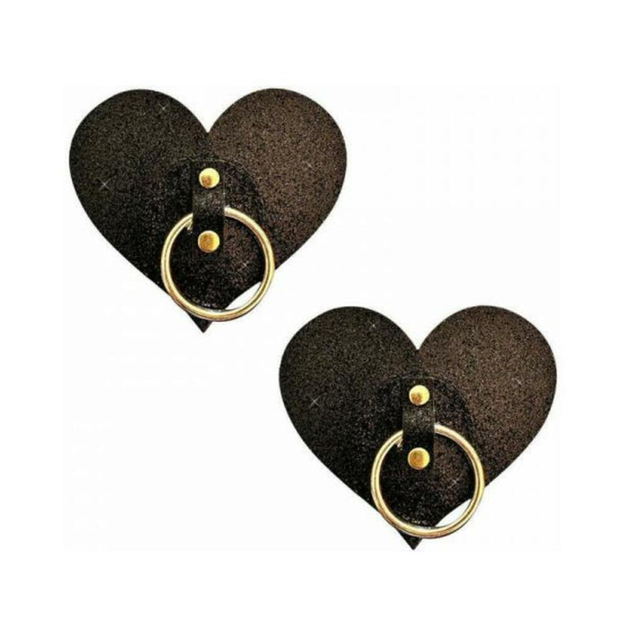 Neva Nude After Midnight Black Glitter Gold Hoop I Heart U Nipple Cover Pasties