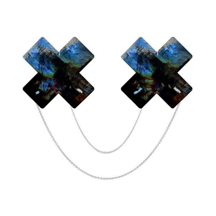 Neva Nude Midnight Sky Black Wet Holographic Vinyl Chained X Factor Nipple Cover Pasties