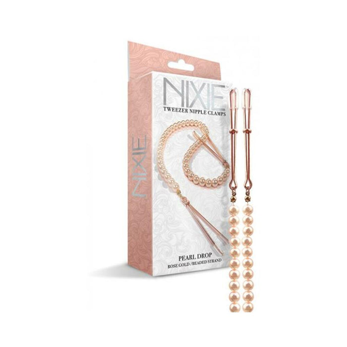 Nixie Pearl Drop Beaded Tweezer Nipple Clamps Rose Gold