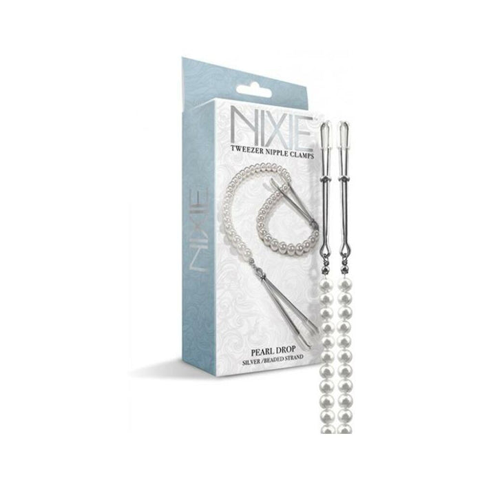 Nixie Pearl Drop Beaded Tweezer Nipple Clamps Silver