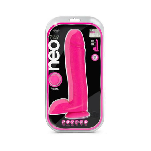 Neo Elite - 10-inch Silicone Dual-density Cock With Balls - Neon Pink | SexToy.com