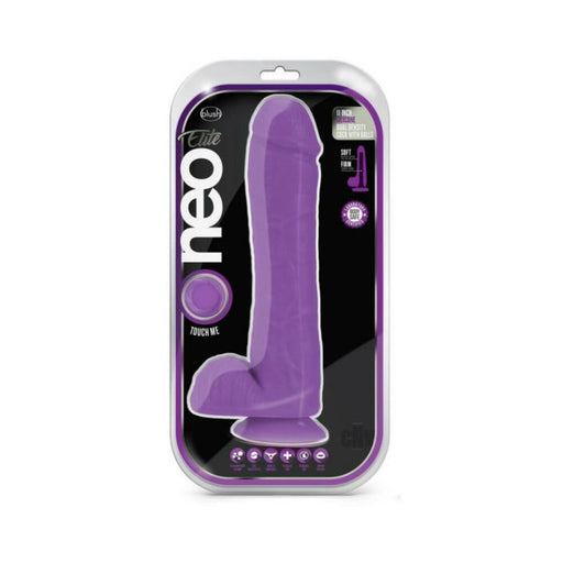 Neo Elite - 11-inch Silicone Dual-density Cock With Balls - Neon Purple | SexToy.com